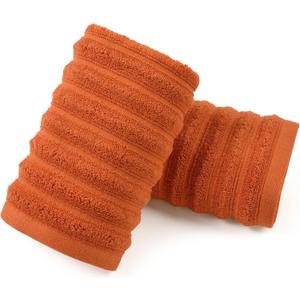 Jacquotha Orange Hand Towels Set of 2 - Ribbed Bathroom Towels Fall Decor, Daily Use & Autumn Gatherings, 13x29 Inches