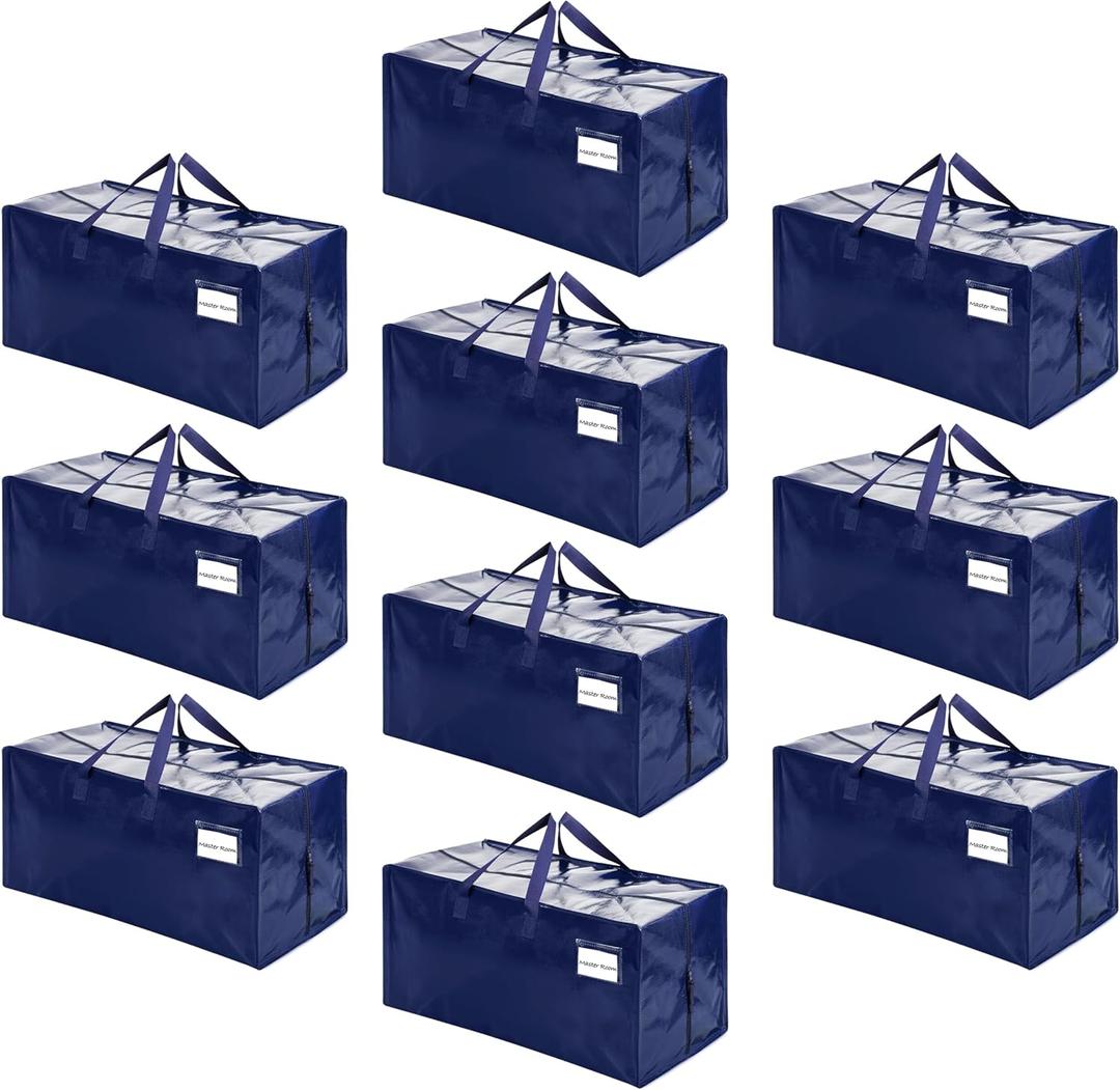VENO 10 Pack Moving Bags w/Backpack Straps, Heavy Duty, Moving Boxes Alternative, Packing Supplies, Large Storage Totes for Dorm Room Essentials with Zipper for Clothes (Blue, 10 Pack)