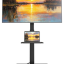 Steel Base Floor TV Stand with Power Outlet for 32-75 inch TVs up to 110 lbs, Leveling & Tilt & Swivel TV Stand with Hidden Wire Management, Height Adjustable TV Stand with Steel Shelf, Black