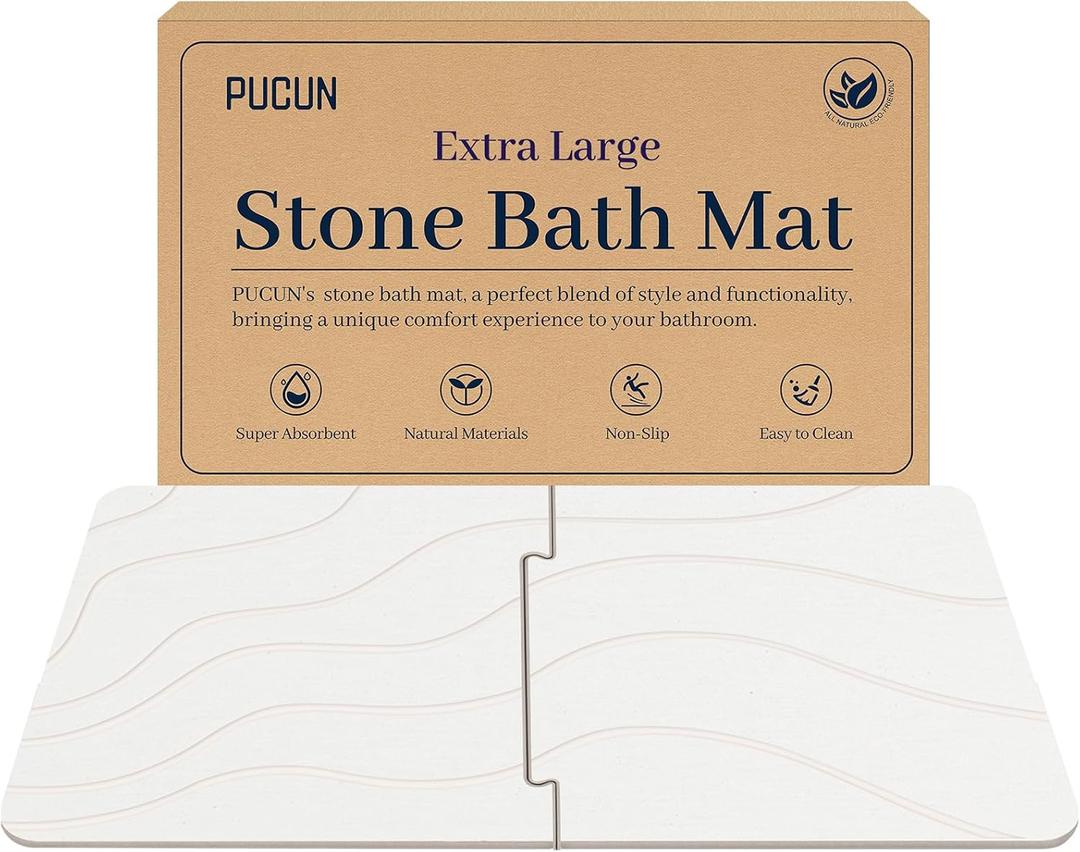32 * 20 Stone Bath Mat Large Diatomaceous Earth Non-Slip Stone Shower Mat,Diatomite Bath Mat for Bathroom Floor -Super Absorbent,Natural, Easy to Clean(White) Pcs (1'8" x 2'8" (Rectangular))