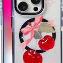 Big Cherry Bow for iPhone 15 Pro Case, MagSafe Compatible, Matte Soft Slim Shockproof Cover, Anti-Fingerprint, Anti-Yellowing, Anti-Scratch Back, Magnetic Phone Case for Women, Girl, Cute, Girly, Clear
