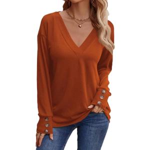 Blouses For Women, Plus Size Tops For Women, V Neck Long Sleeve Shirts For Women, Tunic Tops To Wear With Leggings (Orange)