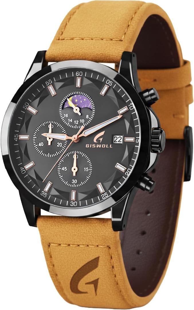 Distinctive Mens Analog Chronograph Watches with Auto Date & Multi Subdials, Fashion Casual Sport Quartz Wrist Watches with Luminous, 3ATM Waterproof, Gift Ideas for Men, Boyfriend, Husband, Dad