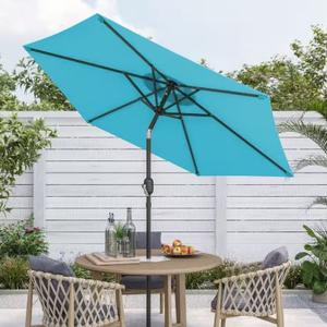 MEWAY 11ft Patio Umbrella Market Table Umbrella with Crank and 8 Sturdy Ribs Outdoor Umbrella for Deck,Garden,Pool and Backyard, Light Blue