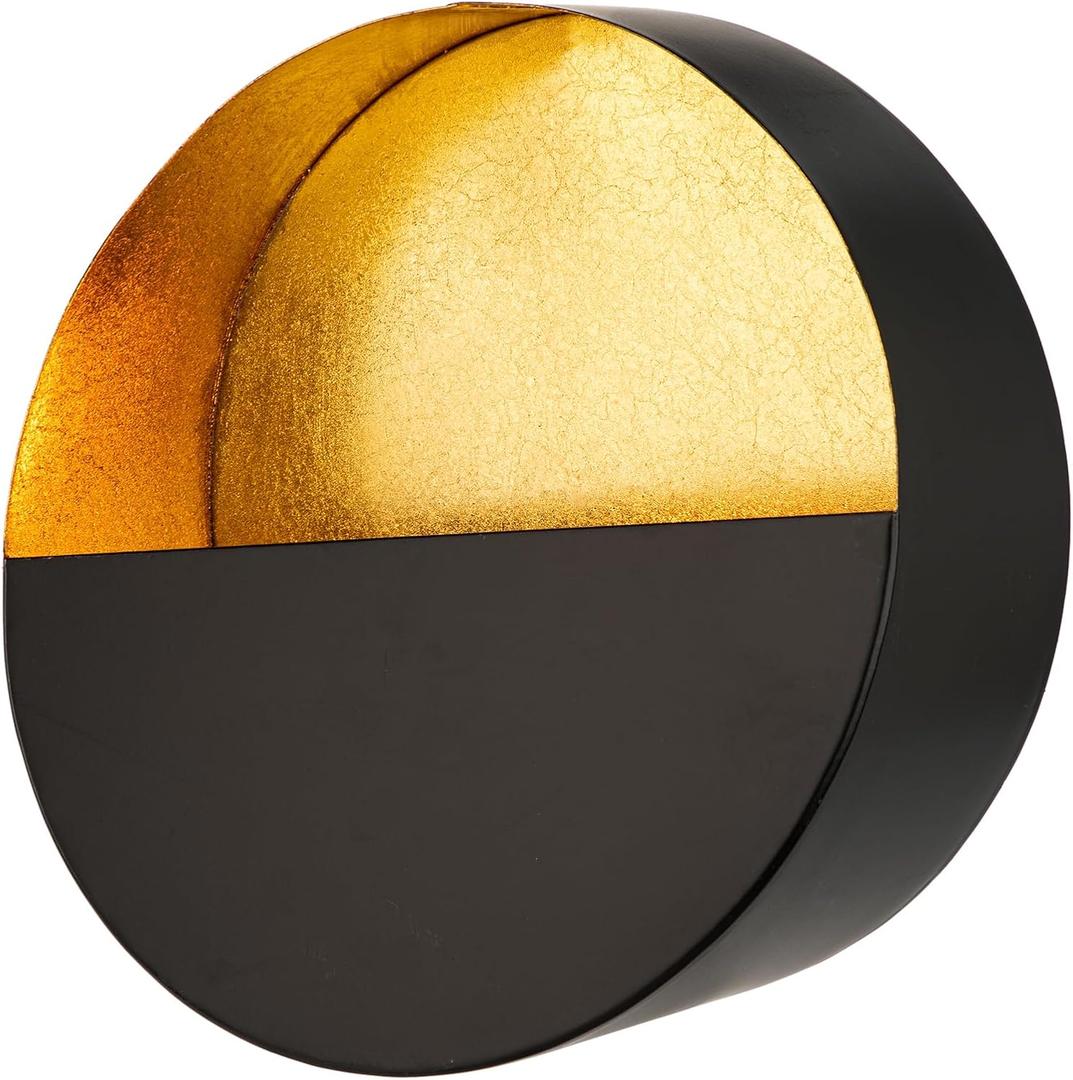 Luxury Metal Wall Candle Sconces Large Handcrafted Wall-Mounted Tealight Candle Holders with Gold Leaf Interior Modern & Rustic Home Dcor for Living Room, Hallway 11.8" Black Single Piece