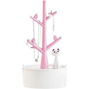 Fantasee Jewelry Holder Organizer Cat & Tree Jewelry Earring Bracelet Hair Tie Holder Organizer Premium ABS Material Eco-Friendly for Little Young Girl (Pink)