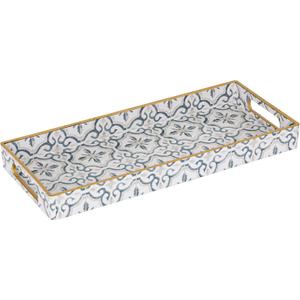 MAONAME White Decorative Tray, Plastic Serving Tray with Handles, Rectangular Moroccan Trays, Long Narrow Trays for Bathroom, Kitchen Counter, 13.8" X 6" X 1.57"