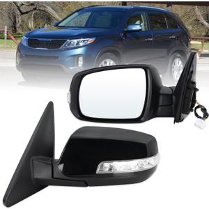 Left Driver Side Mirror Compatible With 2011 2012 2013 2014 2015 Kia Sorento With Manual Folding Power Glass Heated Turn Signal Matte Black Replace#876101U050(7 Pins)