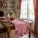 Tegeme Red Gingham Table Runner 12''x71'' Cotton Ruffle Checkered Plaid Tables Runner Farmhouse Gingham Tablecloth for Home Kitchen Dinner Party Table Decorations (Plaid), Classic
