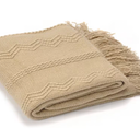 Battilo Home Woven Throw Blanket with Raised Pattern and Fringe Ends, 50" x 60", Tan