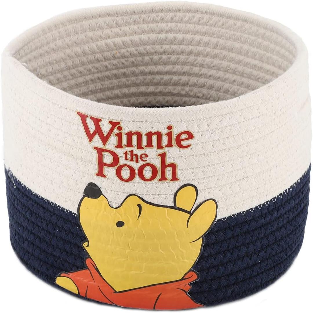 YAHUAN Cotton Rope Basket with Bear-Patterned Cotton Rope Storage Basket Collapsible Blanket Basket with Handles(blue white)