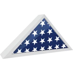 Flag Case for American Veteran Burial Flag Solid Wood Military Flag Display Case Funeral Flag Flag Shadow Boxes to Fit a Folded 5'x9.5' American Flag with Polished Plexiglass (White)