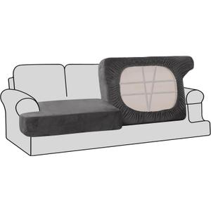 H.VERSAILTEX Stretch Velvet 2 Piece T Cushion Sofa Slipcovers - Individually Fitting Cushion Covers for 2 Cushion Couch - Stay in Place (Grey)