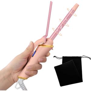 Ukliss Mini Curling Iron for Short Hair, Dual Voltage, Fast Heating in 30s, 5 Temp Settings for Tight Curls & Ringlets, Auto Shut-Off, Gifts for Women (Pink, 1/2 Inch Travel Curling Iron)