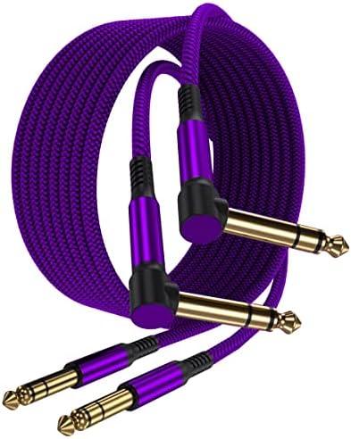 Elebase 1/4 Inch TRS Instrument Cable 10ft 2-Pack,Right-Angled to Straight 6.35mm Male Jack Stereo Audio Cord,6.35 Balanced Interconnect Line for Electric Guitar,Bass,Keyboard,Mixer,Amplifier,Speaker