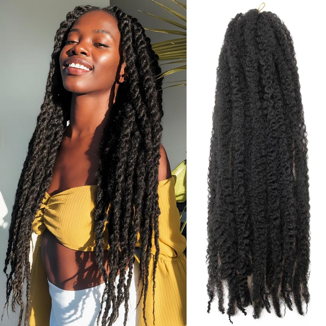 8 Packs Marley Twist Braiding Hair 24 Inches MarleyTwist Hair Long Cuban Twist Hair Marley Afro Kinky Curly Twist Faux Locs Crochet Hair Synthetic Marley Hair Extensions (1B)
