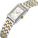 Gold Watches for Women with Vintage Rectangular Case, White Roman Dial, Stainless Steel Band, Adjustment Tool Included, Water Resistant