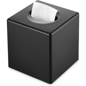 Y-in Hand Tissue Box Cover, Square Facial Tissue Holder Storage for Bathroom Vanity, Countertops, Dressers, Night Stand, Parlors and Offices - Black
