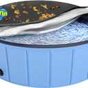 Extra Large Foldable Dog Pool Cover, Hyperzoo 107 Inch Waterproof Round Pet Pool Cover with Drawstring to Keep Leaves Out, Tear-Resistant Collapsible Dog Swimming Pool & Kiddie Pool Cover for Outdoor