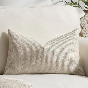 Purewish Pack of 1 Neutral Lumbar Pillow Covers 14x24 Boho Textured Dots Stripe Chenille Rectangular Decorative Throw Pillow Cases Accents for Living Room Couch Bed Farmhouse Home Decor, Cream
