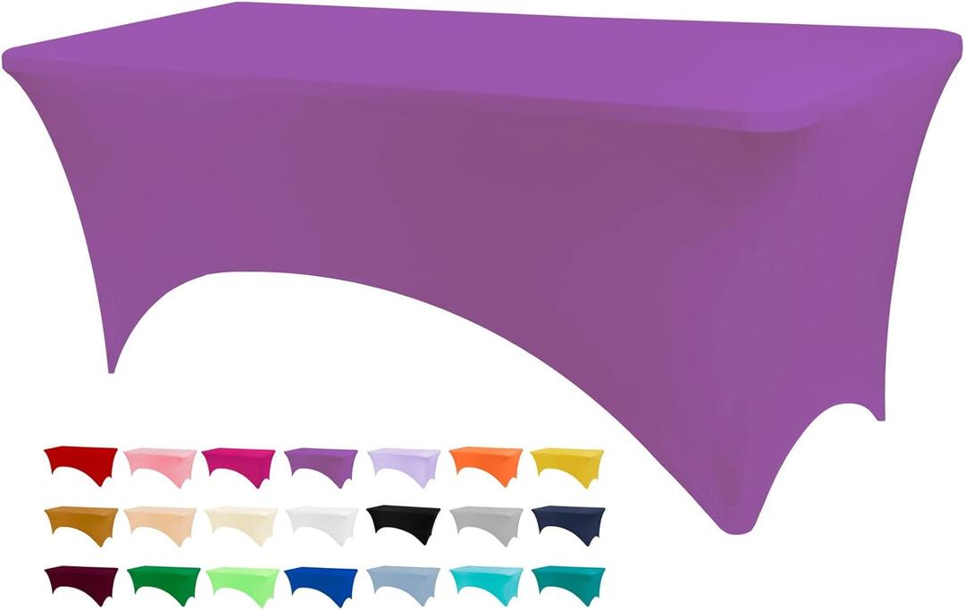 Table Covers for 6 Foot Tables, Purple Washable and Wrinkle Resistant Stretch Tablecloths Rectangle 6ft for Events, Wedding, Banquets, Parties (72" x 30" (Rectangular))