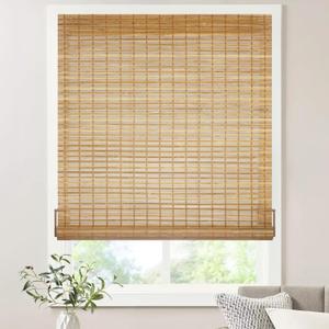 LazBlinds No Tools No Drill Bamboo Roller Shades, Cordless Bamboo Blinds, Light Filtering Roll Up Blinds for Windows, French Door, Porch or Patio, 34'' W x 64'' H, Squirrel