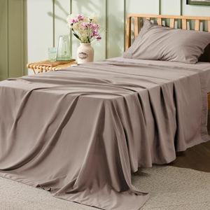 Bedsure Twin Sheets Set - 3 Pieces Soft Twin Bed Sheets - Breathable & Cooling - Hotel Luxury - Easy Care Polyester Microfiber Bedding for Women, Men, Khaki