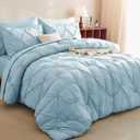 CozyLux Full Size Comforter Sets Light Blue, 7 Pieces Pintuck Bed in A Bag Blue Comforter Full Size, Pinch Pleat Bedding Sets with All Season Comforter, Sheets, Pillowcases & Shams
