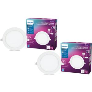 PHILIPS LED 60W Slim 6-inch Canless Downlight 2-Pack Selectable White Multi-CCT 1000 Lumen (11.5W = 60W) Dimmable No Housing Required