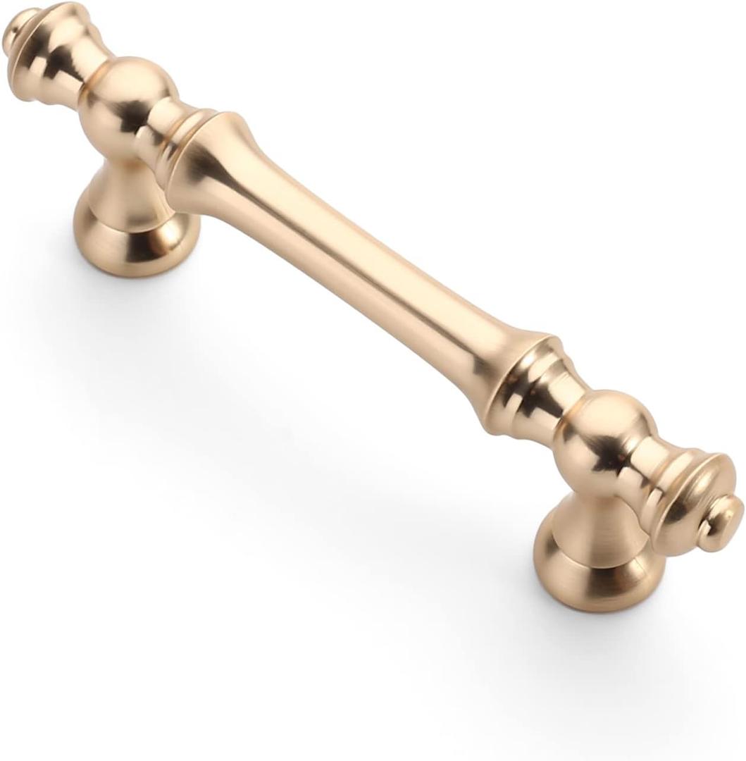 Asidrama 10 Pack 3 Inch(76mm) Brushed Brass Kitchen Cabinet Handles, Gold Cabinet Pulls Kitchen Cabinet Hardware for Cupboard Drawer Pulls (3" Hole Center)