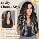ALXNAN Clip in Long Wavy Synthetic Hair Extension 24 Inch Dark Brown Mix White Highlights 4PCS Thick Hairpieces Fiber Double Weft Hair for Women
