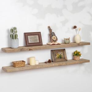 FLYJOE Floating Shelves | 8" Deep Rustic Reclaimed Barnwood Wall Hanging Shelves with Invisible Heavy-Duty Metal Bracket | Wall Mounted | Farmhouse Style | 48 inches, 2 PCs, Distressed Natural