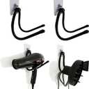 Universal Hair Dryer Holder, Blow Dryer Hanger Hook Wall Mount for Hair Dryer, Towels, Flat Iron,Hair Straightener &Cord Organizer for Cabinet Bathroom - Self Adhesive/Drilling - 2 Pack