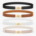SUOSDEY 4 Pack Women Skinny Elastic Belt, Ladies Stretch Belt for Dresses Pants Thin Waist Gold Buckle Belt, Fit Waist Size 27" - 30"