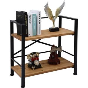 Crofy Rustic Bookshelf, 2 Tier Real Wood Bookshelf, Metal Book Shelf for Storage, Black Bookcase, 12.6" D x 23.62" W x 22.83" H