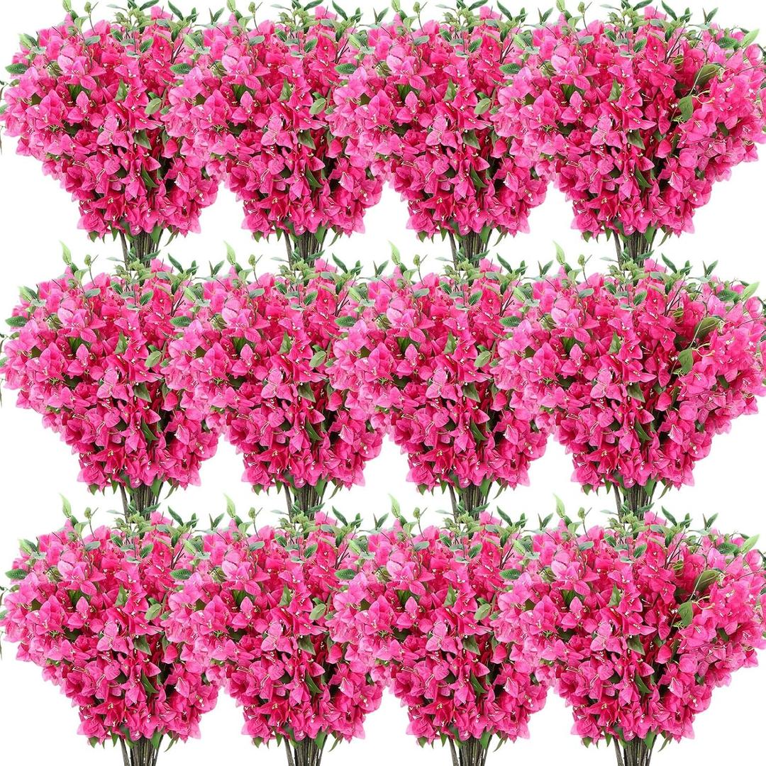 100 Pcs Artificial Faux Bougainvillea Fake Flower Silk Bougainvillea Branches UV Resistant Outdoor Indoor Decoration for Wedding Home Centerpieces Outside Decor (Rose Red)