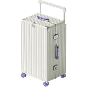 ROPLUS Aluminium Frame Checked-Luggage with Smooth Jelly Wheels, Hardside Zipperless Rolling Suitcase with TSA Lock (WhitePurple, 28-Inch)