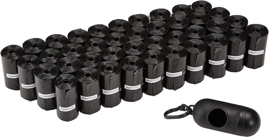 Amazon Basics Dog Poop Bags with Dispenser, 600 Count, Enhanced for Guaranteed Leakproof, Unscented, Includes Leash Clip