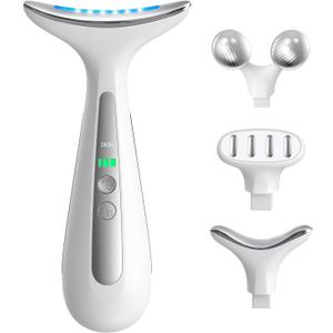 Multi-Functional Beauty Device - 4-in-1 Face, Neck, Eye & Body Massager | Red Light Therapy | Skin Lifting & Firming | Wrinkle & Dark Circle Reducer | Portable Face Sculpting Tool (Four Head, White-four Head)