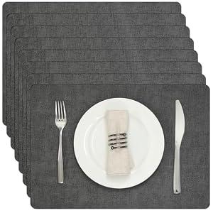 Myir JUN Placemats Dual Sided, Faux Leather Place Mats Set of 8 Indoor Placemats for Dining Table Non-Slip Washable Placemats Heat Resistant Outdoor Table Mats (Set of 8, Gray)
