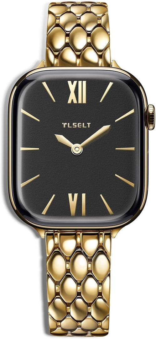 Tlselt Designer Band Compatible with Apple Watch Bands for Women 38/ 40/ 41/ 42/ 44/ 45/ 46/ 49mm, Dressy Fancy Stainless Steel Metal Strap for iWatch Series 11 10 9 8 7 6 5 4 3 SE Ultra 3 2 1
 (Gold)