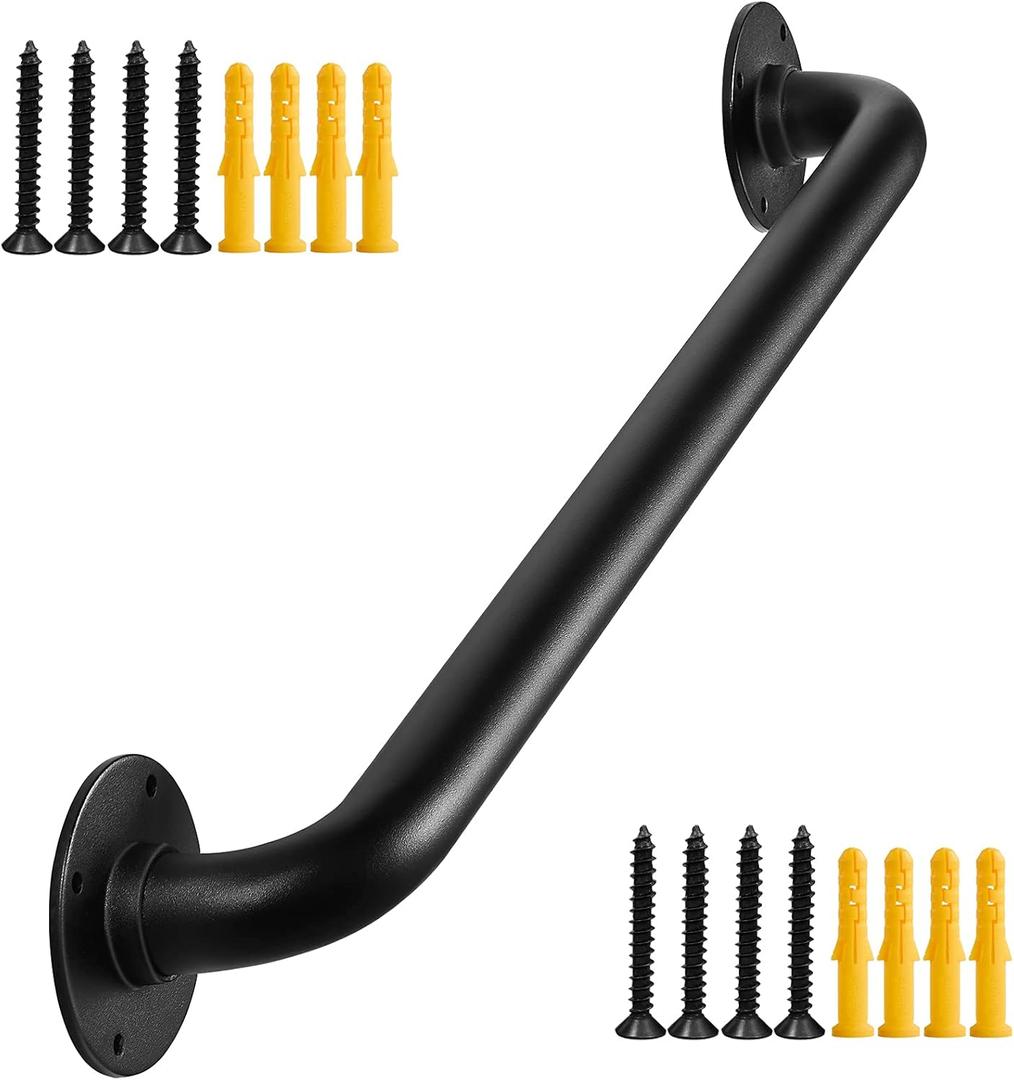 2FT Black Wall Mount Hand Rails for Indoor Stairs, 24 Inch Interior Staircase Handrail, Outdoor Metal Stair Railing for Exterior Steps, Banister Deck Rails,Safety Grab Bar for Elderly