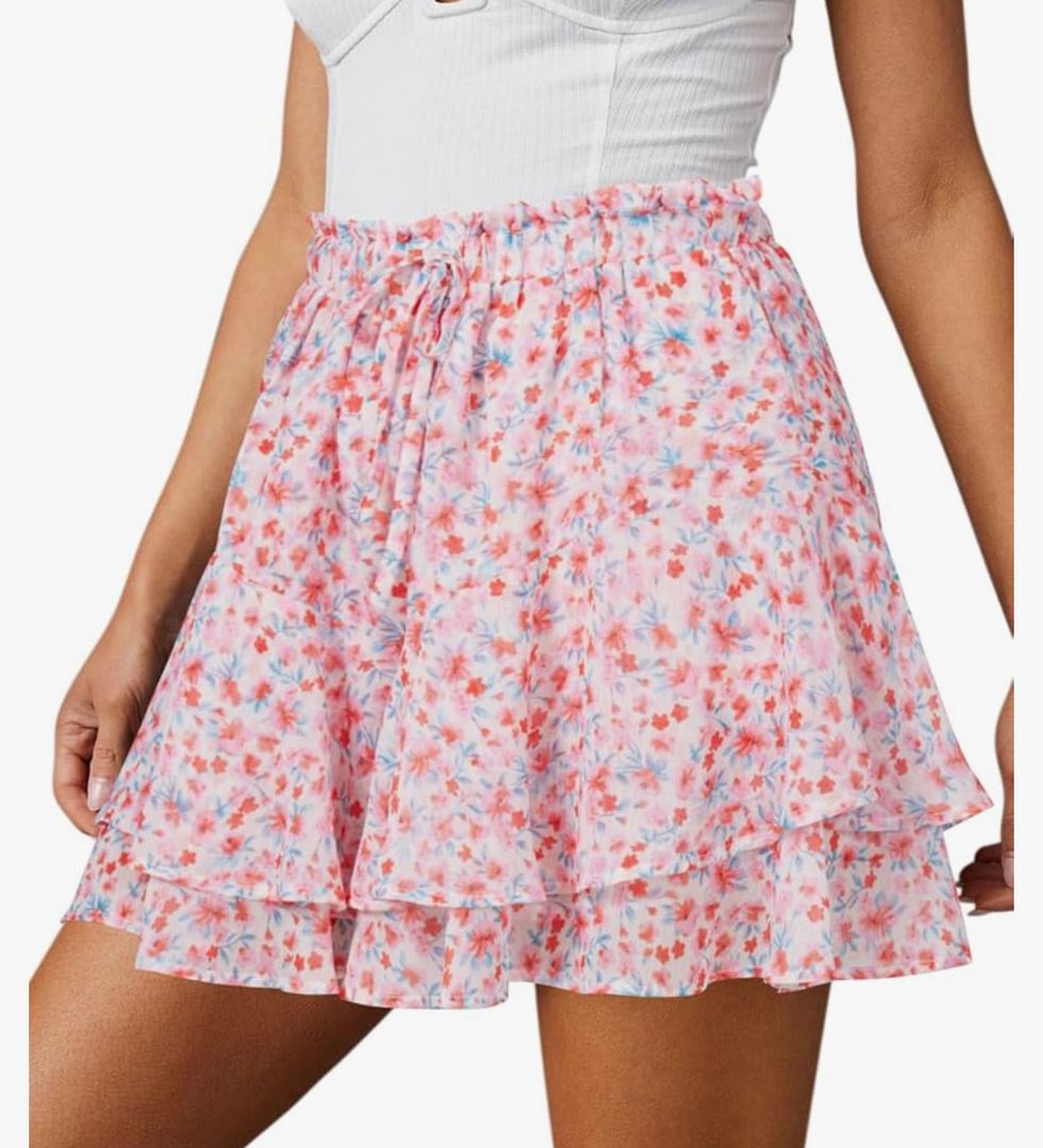 Flowy Shorts for Women Casual Boho Floral Skorts Ruffle Mini Skirts Running Tennis Butterfly Chiffon Shorts S