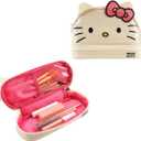 Bioworld Hello Kitty Character Face White Glitter 6" Cosmetic Pouch
