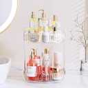 Delamu Rotating Bathroom Countertop Organizer, 2-Tier Multi-Function Skincare Storage, Makeup Organizer Countertop for Vanity Bathroom, Clear