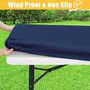 Rectangle Table Cloth, Waterproof Elastic Fitted Tablecloth for 4 Foot Folding Tables, Washable Polyester Tablecloths for Picnic, Camping, Outdoor (Navy Blue, 30"x48")