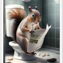 KOEUIRW Funny Squirrel Bathroom Canvas Wall Art Cute Squirrel In Toilet Posters Black and White Animal Prints Painting Maximalist Mid Century Modern Aesthetic Wall Decor for 24x36in Unframed