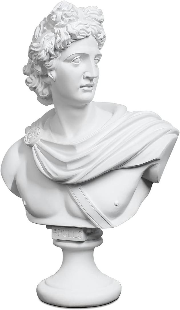 YUEOECOR 14.2in Greek Statue of Apollo, Classic Roman Bust Greek Mythology White Sculpture for Home Dcor