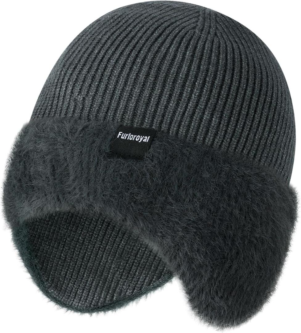 Fashion Knit Beanies Hats, Men Women Warm Beanie for Winter, Fleece Lined Beanie, Thermal Thick Snow Skull Cap (Gray)
