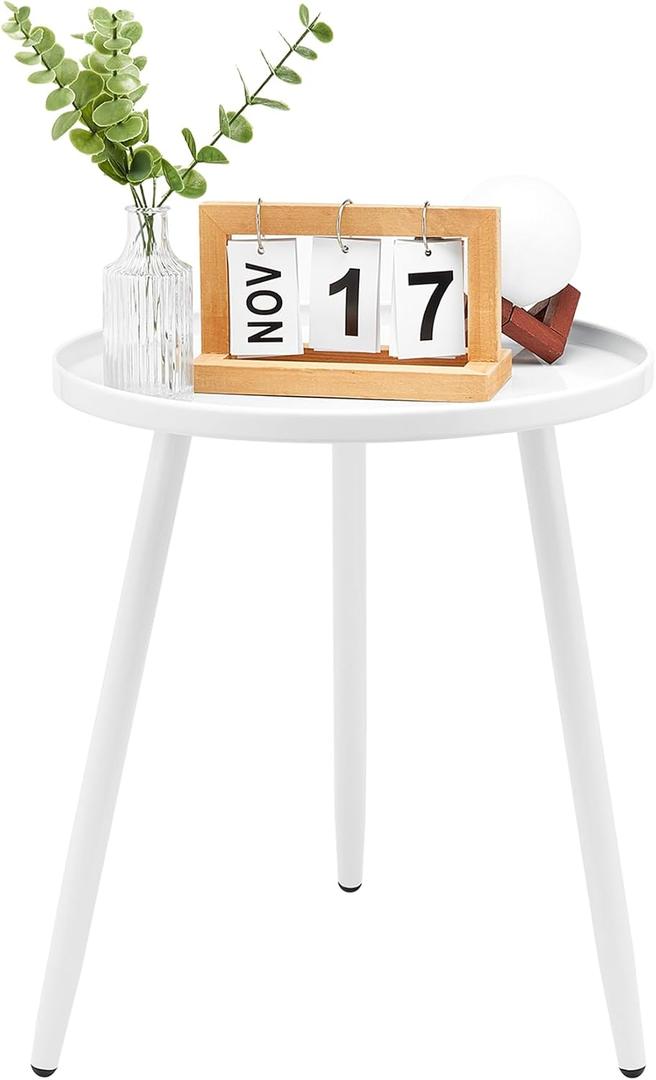 Linpla End/Side Tables - Small Round Accent Table, Metal White Narrow Night Stands with 3 Legs, Ideal for Any Room-Side Tables Living Room, Bedroom, Plant Stand Balcony, Indoor & Outdoor, 15.8 inches x 15.8 inches x 18.9 inches